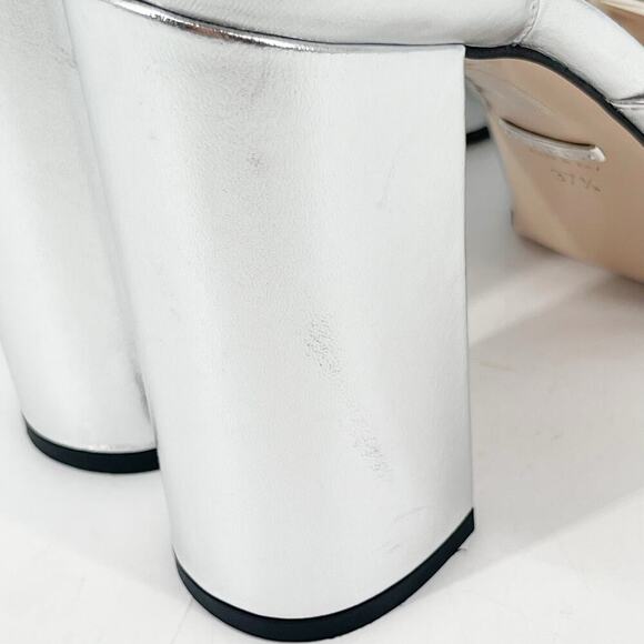 Gucci Silver Metallic Crystal GG Platform Ankle Strap Block Heel Pumps EU 37.5 - Picture 12 of 16